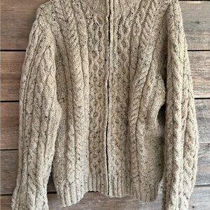 L.L. Bean Men's Irish fisherman Zip-Up Sweater Jacket in Heathered Tan